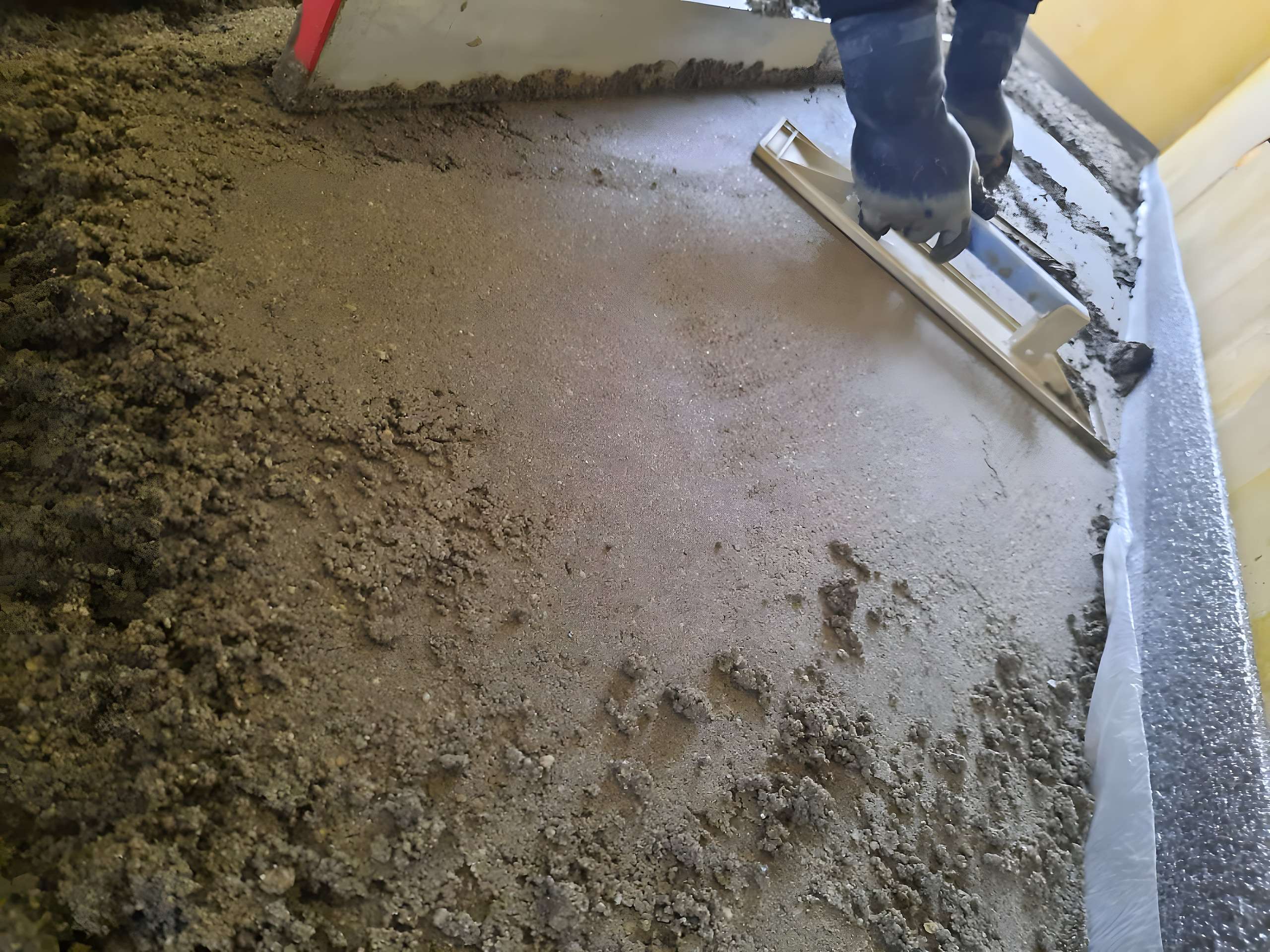 Zandcement wordt met de spaan afgewerkt